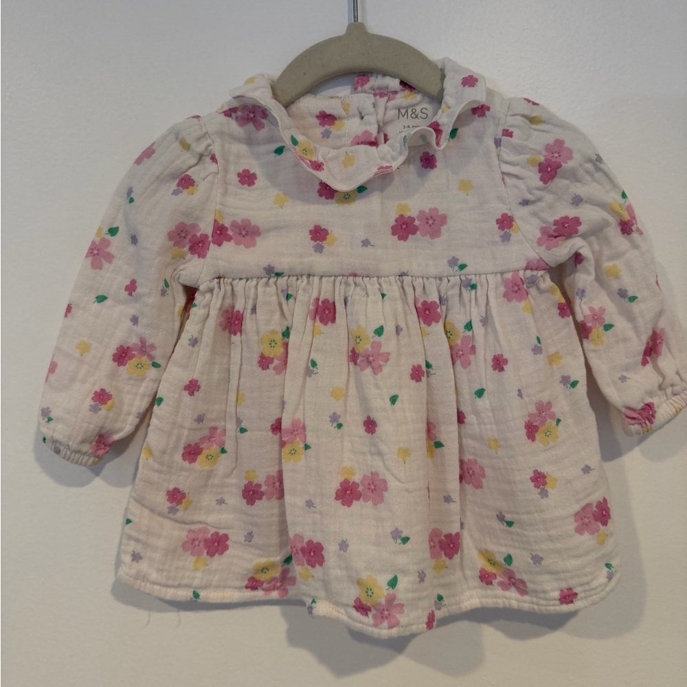 Mark & Spencer Floral Baby Dress with Pink and Yellow Flowers 3-6mo